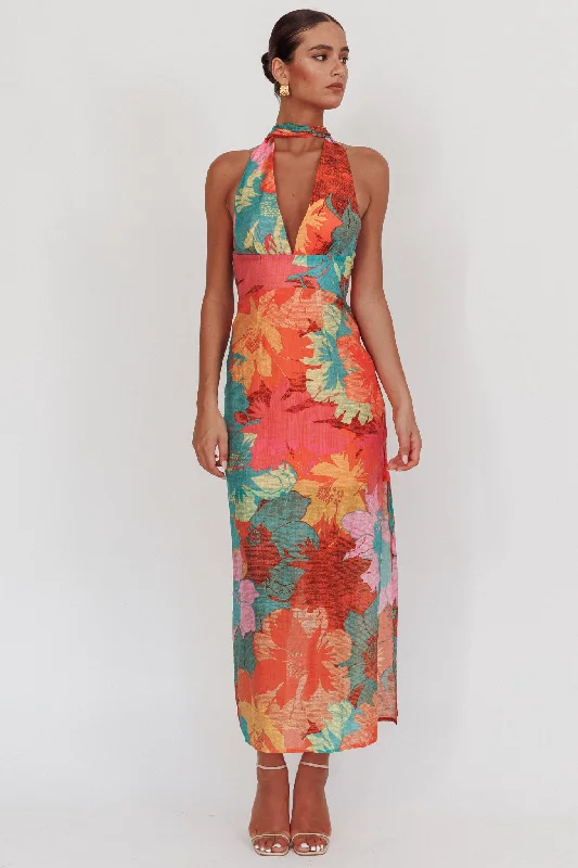 Elevate your style with fashionable women’s clothing   Cipriana Backless Halter Maxi Dress Floral Pink