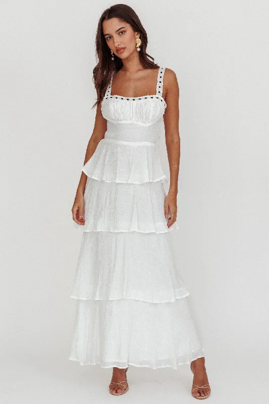 Bold and beautiful clothing for every woman   Provence Bloom Tiered Ruffle Maxi Dress White