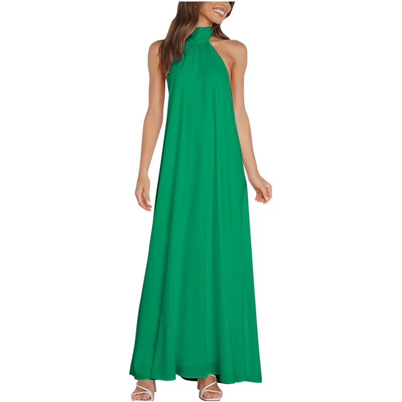 Trendy women’s clothing    Mitra Backless Halter Maxi Dress