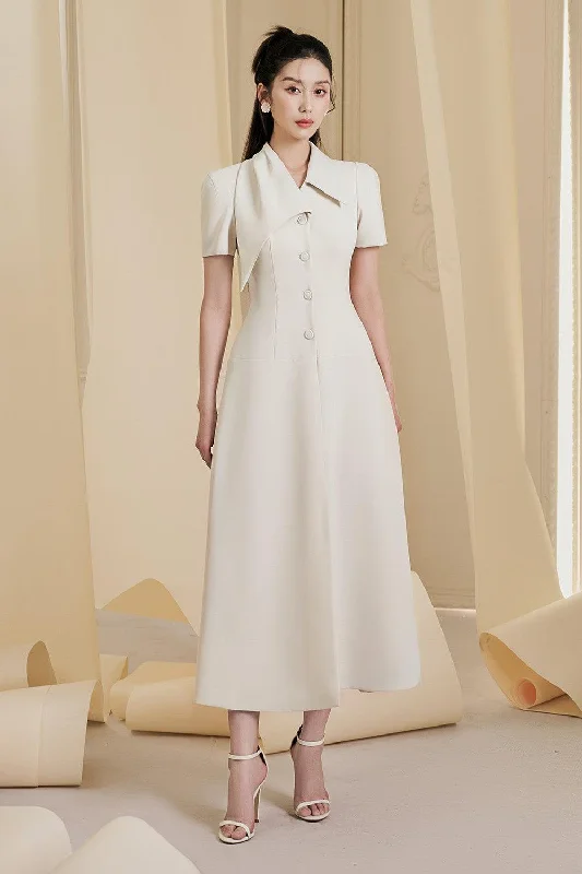 Refresh your wardrobe with stylish women’s outfits   Lettie A-line Short Sleeved Cotton Spandex Midi Dress