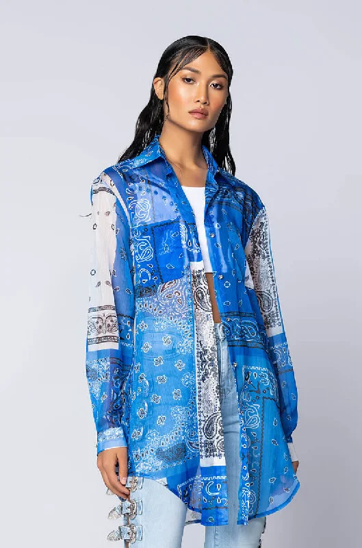 Cozy women’s clothing for the colder months   BANDANA POPSICLE LONG SHIRT BLUE MULTI