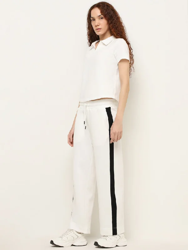 Chic for every occasion and style   Studiofit Off-White Textured High-Rise Cotton Track Pants