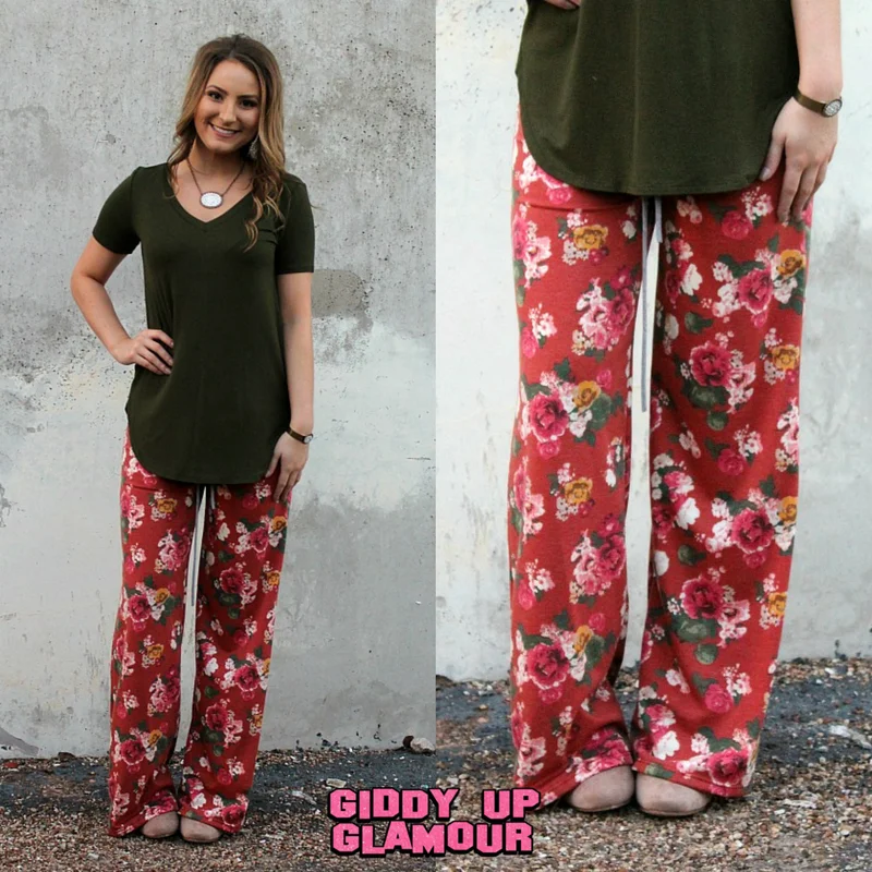 Last Chance Size Small | Sweet Dreams Lounge Pants in Rust Floral | ONLY 1 LEFT!