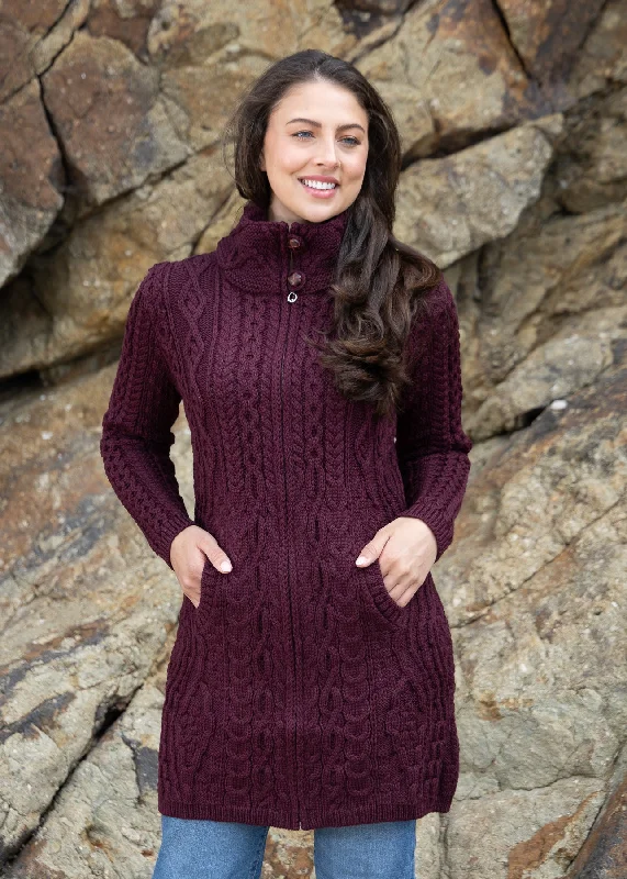Sleek and sophisticated fashion for modern women   Aran Long Fitted Coat | Burgundy