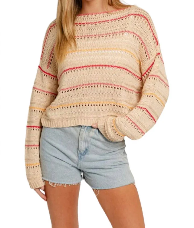 Striped Knitted Sweater In Cream/pink