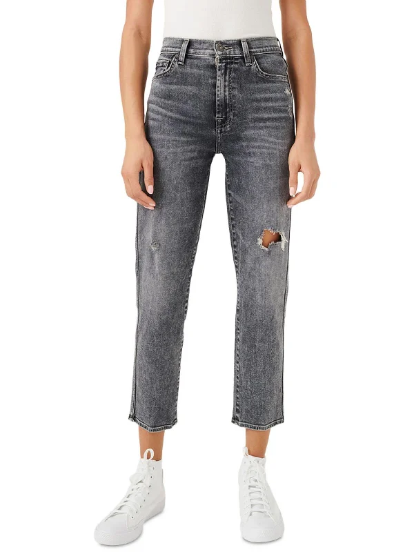 Feminine silhouettes for the modern woman   Womens Distressed High Waist Straight Leg Jeans