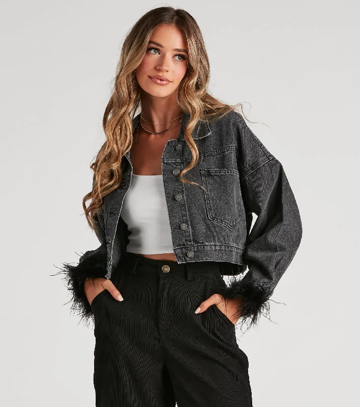 Chic for every occasion and style   Here To Standout Marabou Denim Jacket