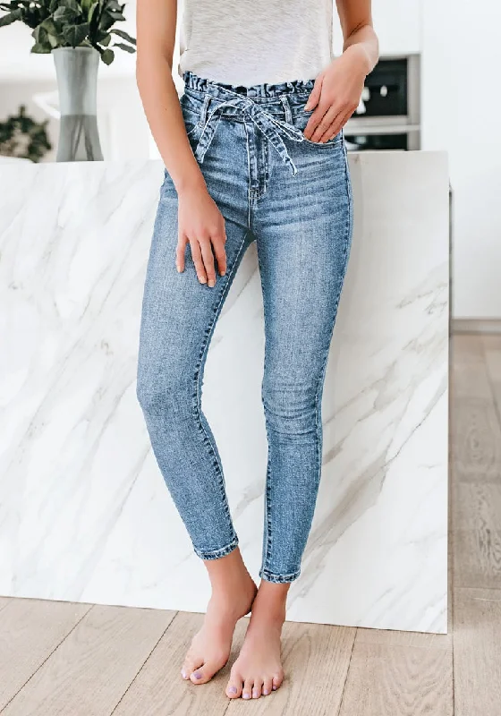 Clothing that’s as bold as you are   Light Blue High-Waist Acid Wash Belted Denim Skinny Jeans
