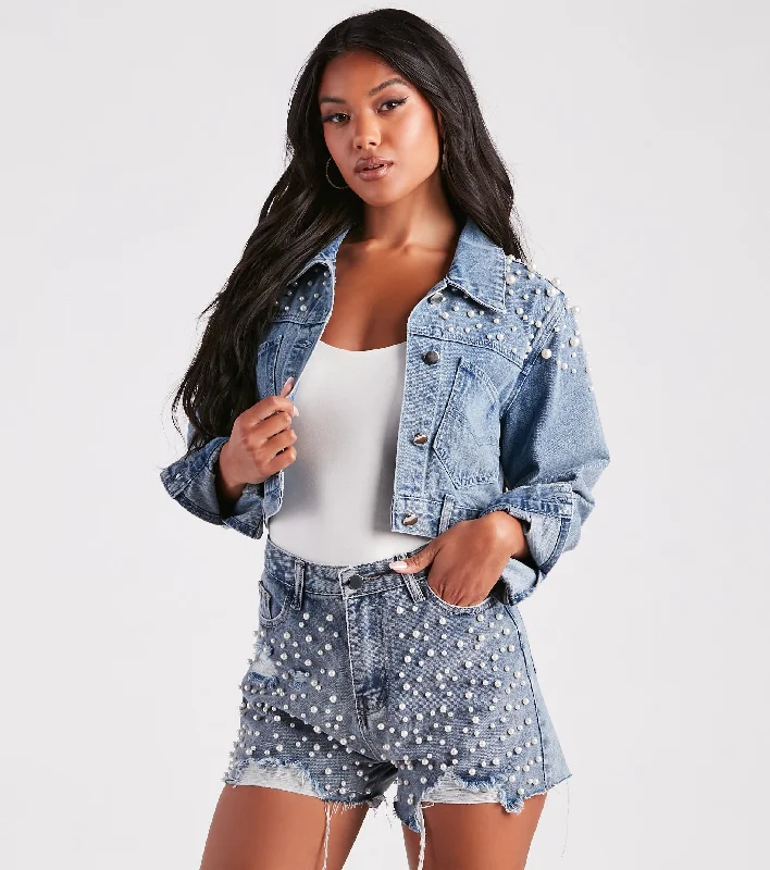 Confidence-boosting clothing for women   Trendy Glam Vibe Pearl Denim Jacket