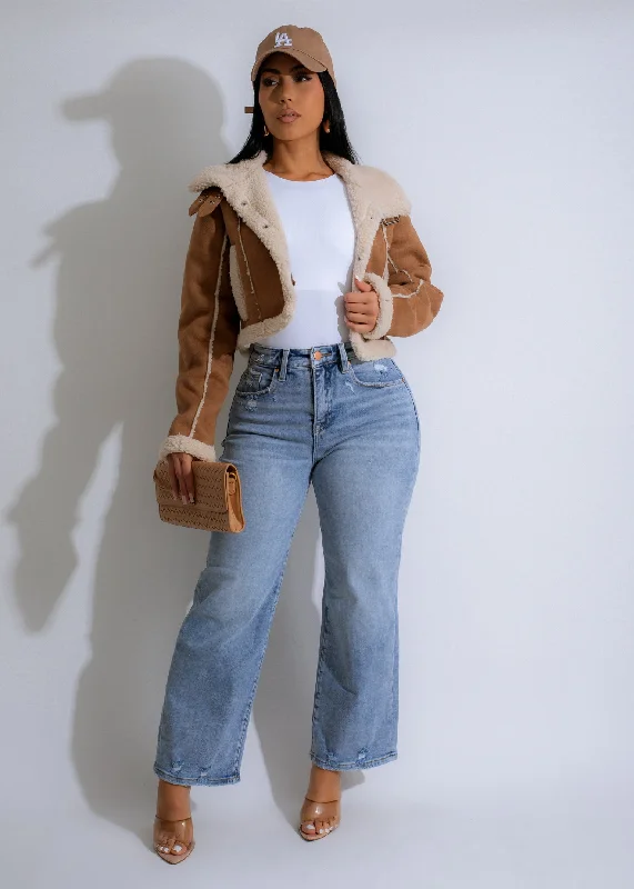 Versatile outfits to transition from day to night   Alpine Trail Sherpa Suede Jacket Brown