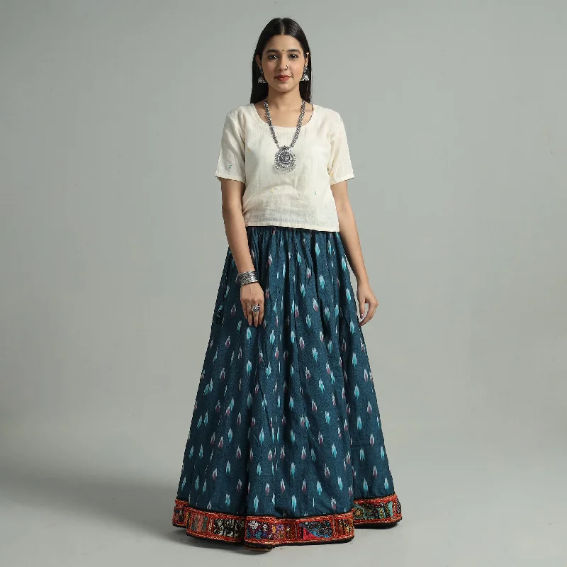Fashionable women’s clothing that makes you shine   Blue - Pochampally Ikat 24 Kali Cotton Skirt with Rajasthani Embroidery Border 23