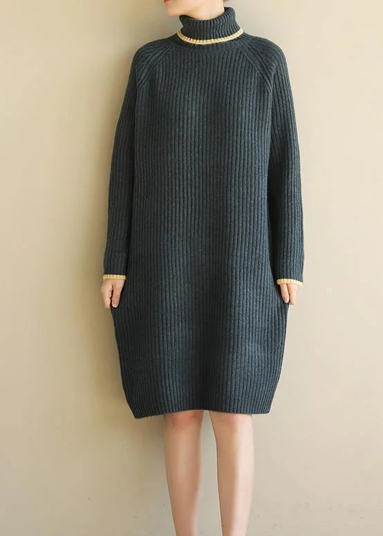 Aesthetic  Sweater high lapel collar dresses Vintage army green daily knitwear