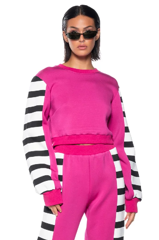 Women’s clothing that fits your personality and style   WATERMELON SUGAR PULL OVER STRIPED SWEATSHIRT