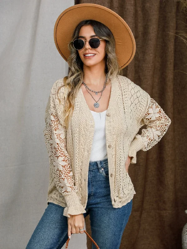 Statement pieces for the confident woman   Chic button-up cardigan with eyelet detail