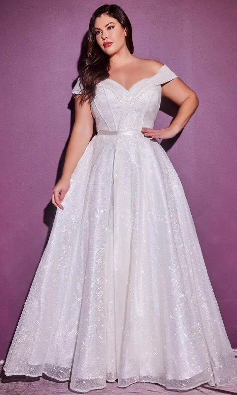 Modern fashion pieces designed for all women   Cinderella Divine - Glitter A-Line Bridal Gown CD214W - 1 pc Off White In Size 16 Available