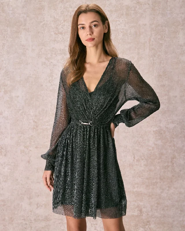 Comfortable yet stylish outfits for women on the go   The Black V Neck Lurex Wrap Mini Dress