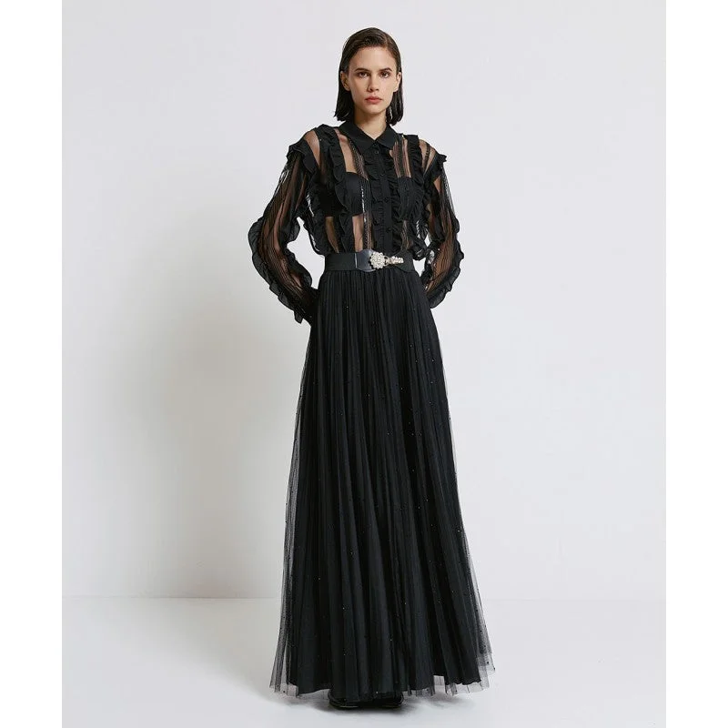Elegant casual clothing for modern women   Access Fashion Black Top With Front Ruffle